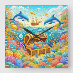 Relógio Quadrado Vida marinha