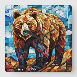 Relógio Quadrado Vidro Colorido de Urso