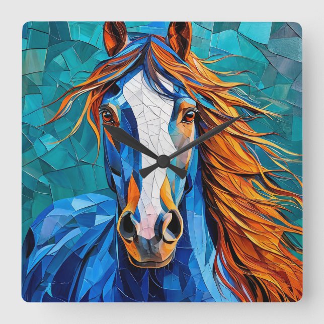 Relógio Quadrado Vidro de Cavalo Colorido (Frente)