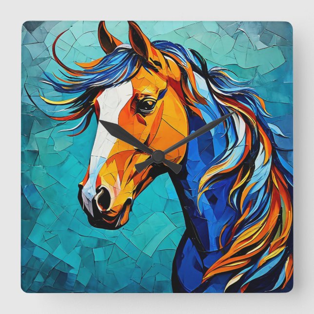 Relógio Quadrado Vidro de Cavalo Pintado (Frente)