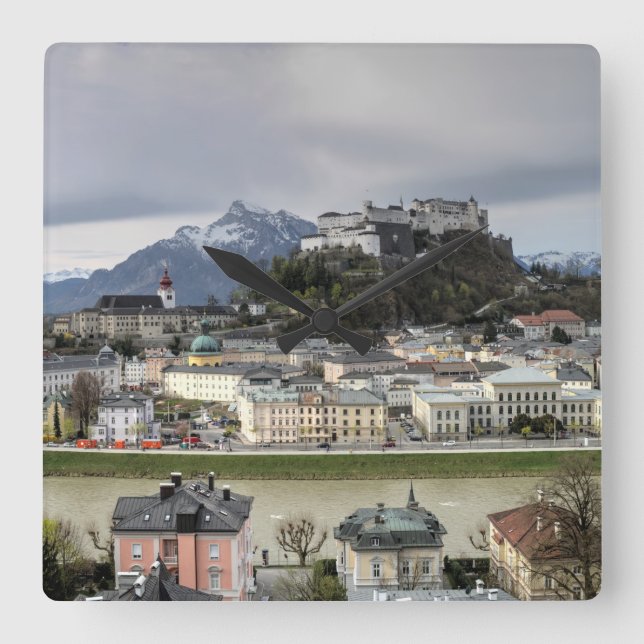 Relógio Quadrado View Over Salzburg Áustria (Frente)