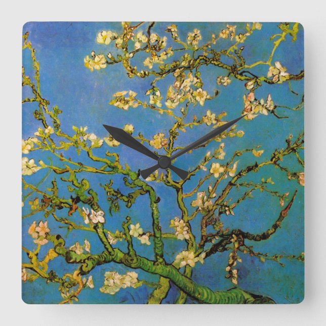 Relógio Quadrado Vincent van Gogh - Amendoeira em Flor (Frente)