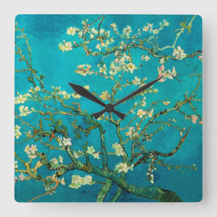 Relógio Quadrado Vincent Van Gogh Brilhante Arte Floral de Almond T