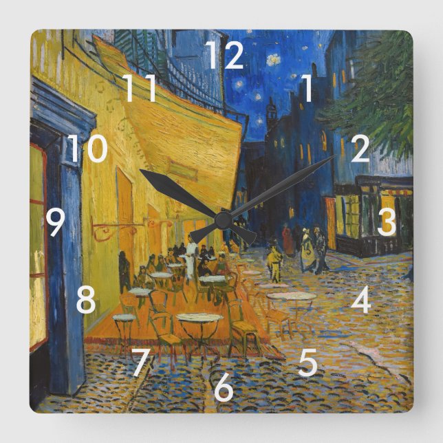 Relógio Quadrado Vincent van Gogh - Cafe Terrace à Noite (Frente)
