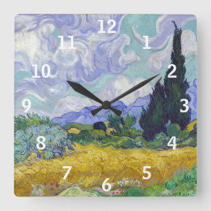 Relógio Quadrado Vincent Van Gogh - Campo de Trigo com Ciprestes