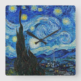 Relógio Quadrado Vincent Van Gogh é a Serenidade Noturna Estrelada