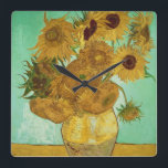 Relógio Quadrado Vincent van Gogh | Girassóis, 1888<br><div class="desc">Girassóis,  1888 | por Vincent van Gogh | Art Location: Neue Pinakothek,  Munique,  Alemanha | Artista neerlandês | Número de recolha de imagens: BAL20294</div>