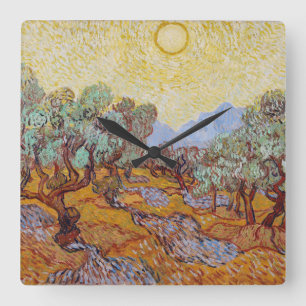 Relógio Quadrado Vincent Van Gogh - Oliveiras com Céu Amarelo