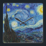 Relógio Quadrado Vincent Van Gogh Starry Night Vintage Fine Art<br><div class="desc">Vincent Van Gogh Starry Night Vintage Fine Art Wall Clock</div>