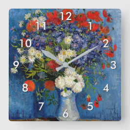 Relógio Quadrado Vincent van Gogh - Vase com Cornflower e Poppies