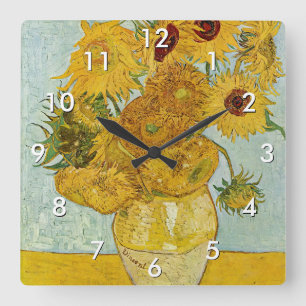 Relógio Quadrado Vincent Van Gogh - Vaso com Doze Girassóis