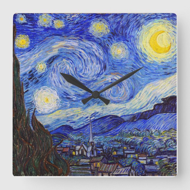 Relógio Quadrado Vincent Willem van Gogh, "Starry Night" (Frente)