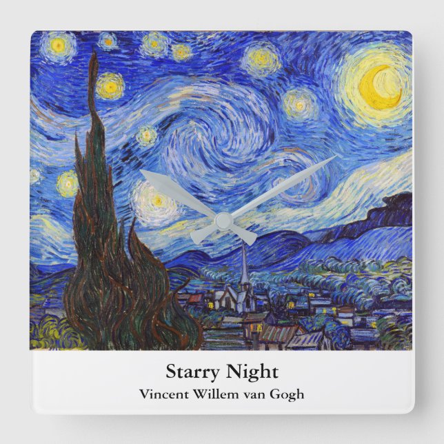 Relógio Quadrado Vincent Willem van Gogh, "Starry Night" (Frente)