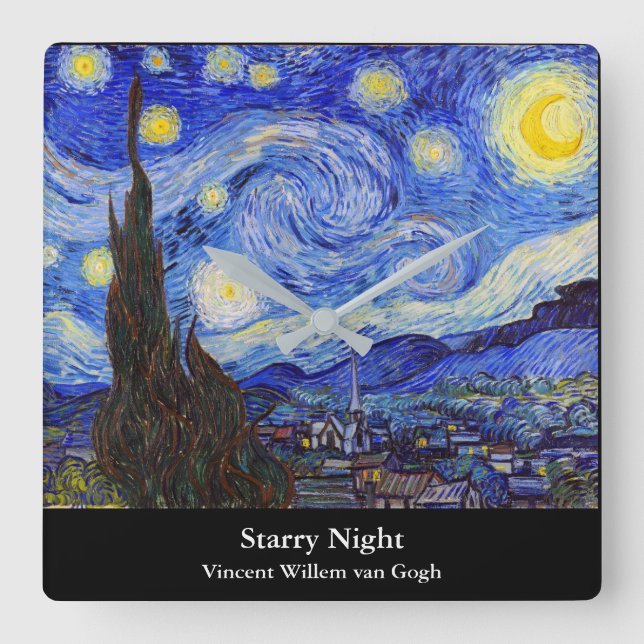 Relógio Quadrado Vincent Willem van Gogh, "Starry Night" (Frente)