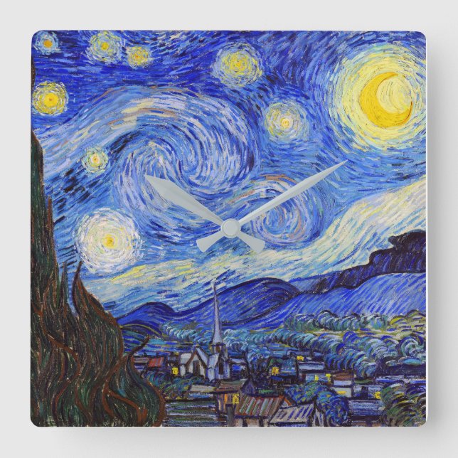 Relógio Quadrado Vincent Willem van Gogh, "Starry Night" (Frente)