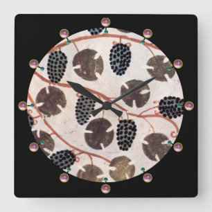 RELÓGIO QUADRADO VINHOS ANTICOS EGÍPCIOS, VINHAS DE UVAS, PRETAS