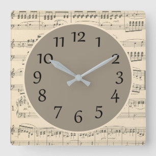 Relógio Quadrado Vintage Antique Sheet Music Wall Clock com Número