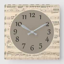Relógio Quadrado Vintage Antique Sheet Music Wall Clock com Números