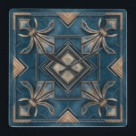 Relógio Quadrado Vintage Art Deco Fleur-de-lis - Azul e ouro<br><div class="desc">Vintage Art Deco Fleur-de-lis - Azul e ouro</div>