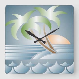 Relógio Quadrado Vintage Art Deco Tropical Beach Wall Clock