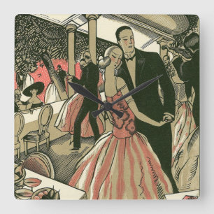 Relógio Quadrado Vintage Art Deco Wedding, Newlyweds First Dance