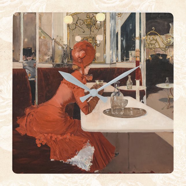 Relógio Quadrado Vintage Art - No Café - Fernand Lungren (Criador carregado)