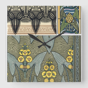 Relógio Quadrado Vintage Art Nouveau Arrohead Garden Flowers