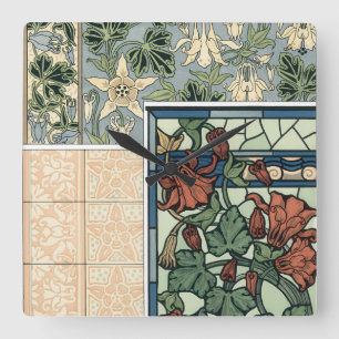 Relógio Quadrado Vintage Art Nouveau, Flores Columbinas de Aquiles