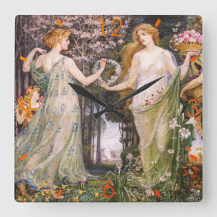 Relógio Quadrado Vintage Art Nouveau Four Seasons de Walter Crane