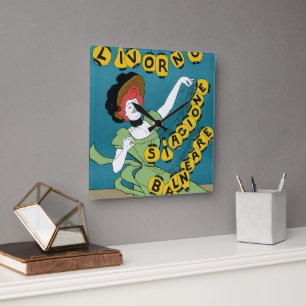 Relógio Quadrado Vintage Art Nouveau, Livorno Senorita Dança