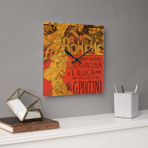 Relógio Quadrado Vintage Art Nouveau Music, La Boheme Opera, 1896