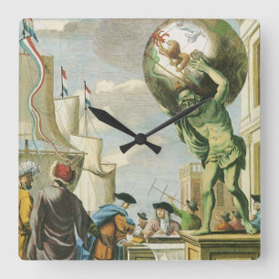 Relógio Quadrado Vintage Barroco Era Atlas Frontispece Mundo