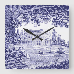 Relógio Quadrado Vintage Blue Toile Country Declock Francês
