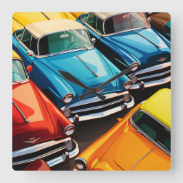 Relógio Quadrado Vintage Cars Pattern