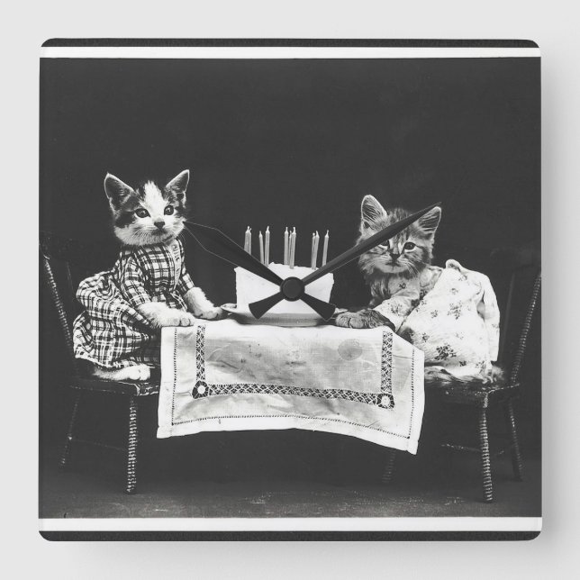Relógio Quadrado Vintage Cats numa Festa de aniversário (Frente)