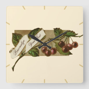 Relógio Quadrado Vintage Cherries - Escola Antiga da Fruta