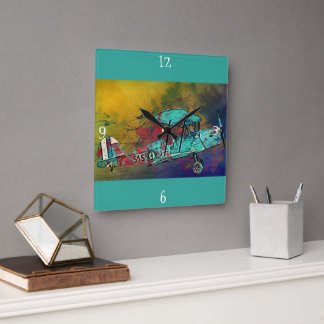 Relógio Quadrado Vintage Classic Airplane Wall Clock