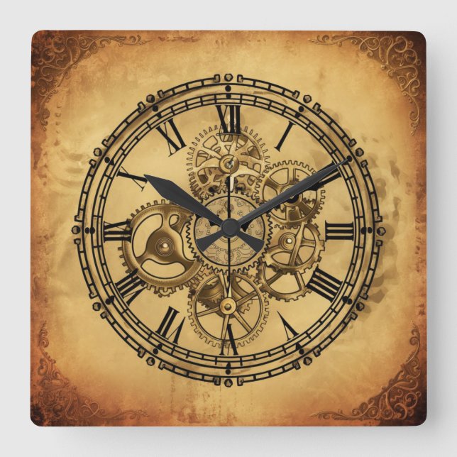 Relógio Quadrado Vintage Clockwork (Frente)