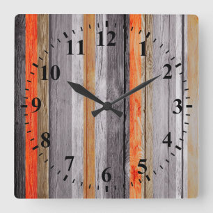 Relógio Quadrado Vintage Colors Wood Look #5