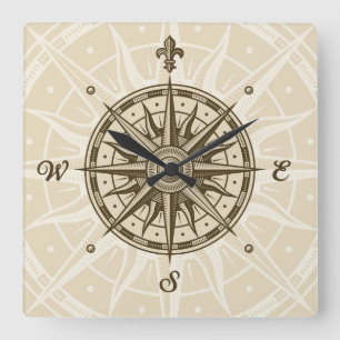 Relógio Quadrado Vintage Compass Rosa