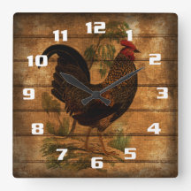 Vintage Country Rooster Sobre Madeira Rústica