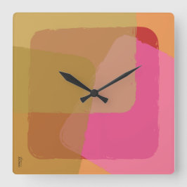 Relógio Quadrado Vintage Dourado Beige cor-de-laranja rosa Abstrato