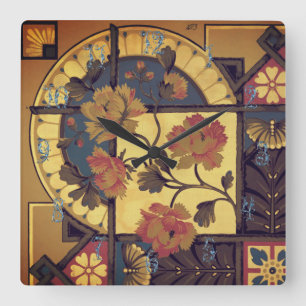 Relógio Quadrado Vintage elegante de arte floral vitoriana