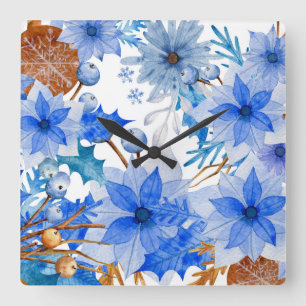 Relógio Quadrado Vintage Floral Art