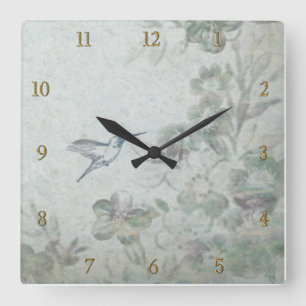 Relógio Quadrado Vintage Floral Blue