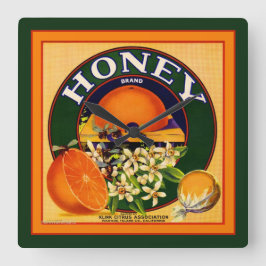 Relógio Quadrado Vintage Fruta Rótulo Laranjas Parede Quadrada