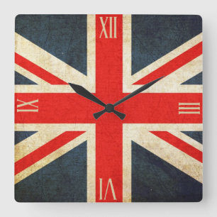 Relógio Quadrado Vintage Grunge Union Jack Flag dos Números Romano