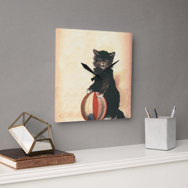 Relógio Quadrado Vintage HALLOWEEN Black Cat (Escritório)