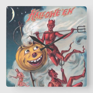 Relógio Quadrado Vintage Halloween Devil Wall Clock