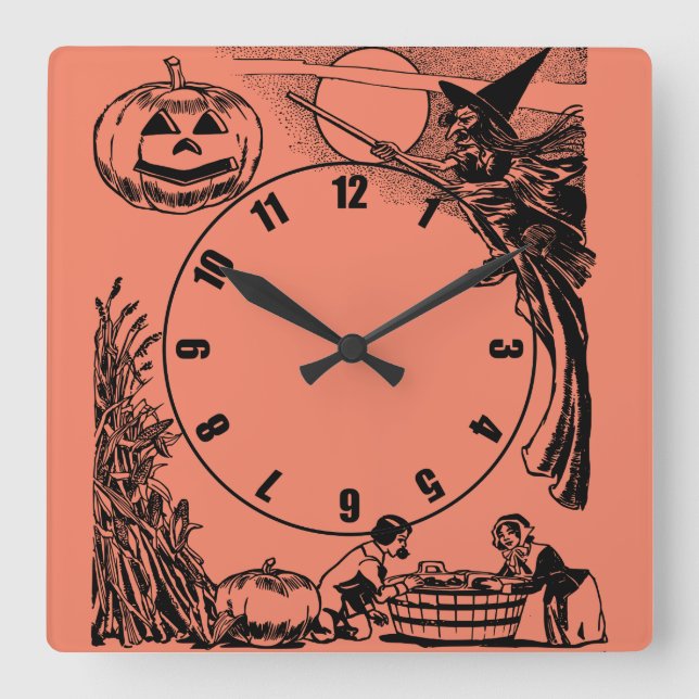 Relógio Quadrado Vintage Halloween Wall Clock (Frente)